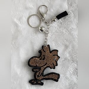 Woodstock Brown (Tan) and Black Rhinestone Keychain Charlie Brown Bag Charm